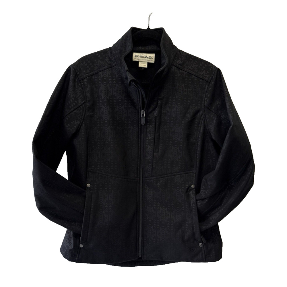 Ariat Jacket Women L Black Full Zip Riding softshell Fleece inside Geometric